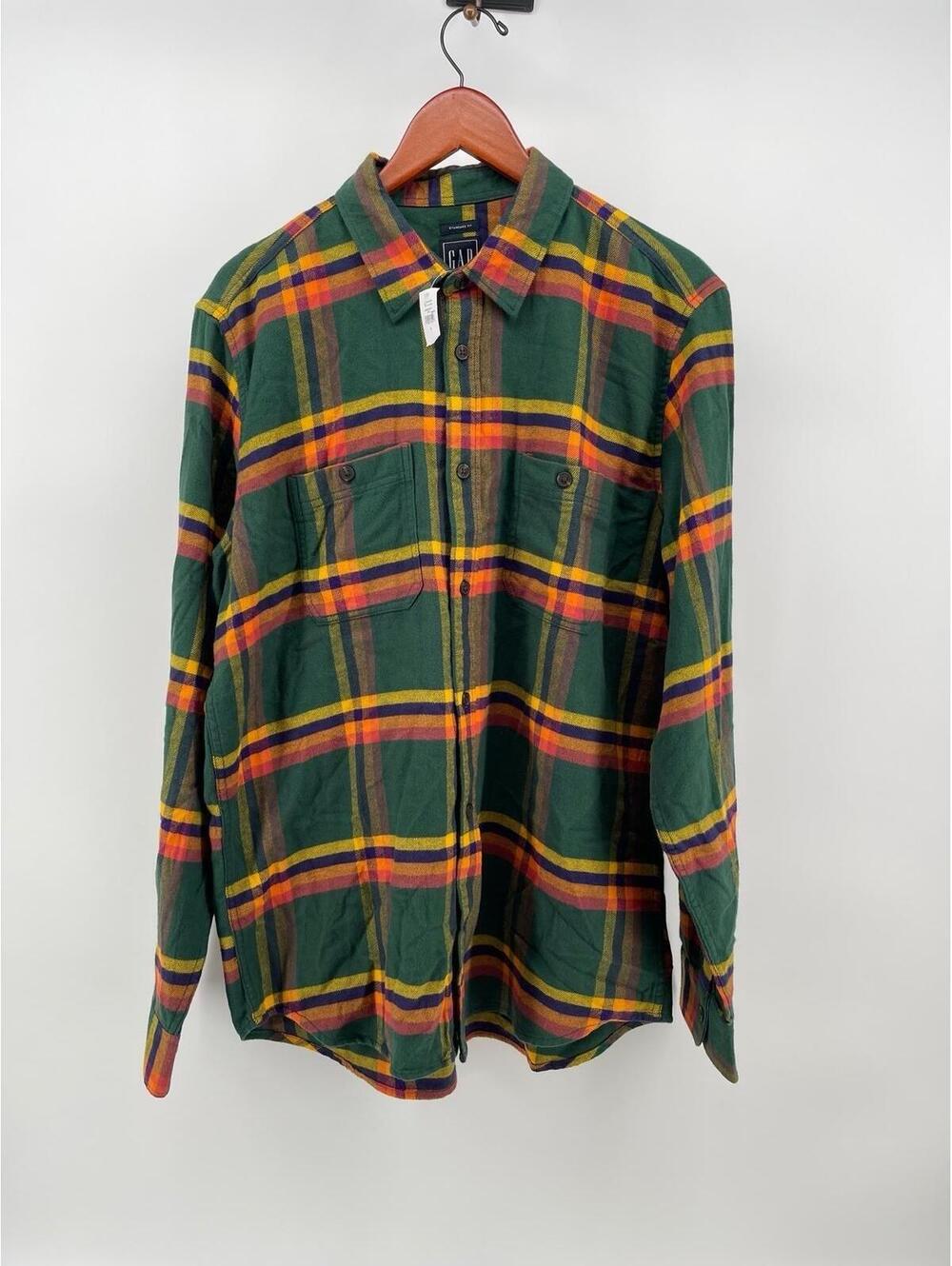 GAP Flannel Shirt Men Large Green Plaid Button Up Cotton NEW Standard Fit